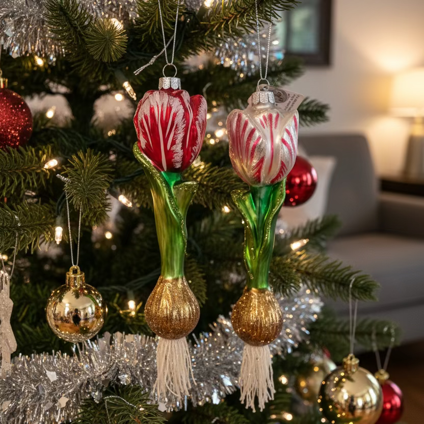 Glass Variegated Tulip Bulb Ornament