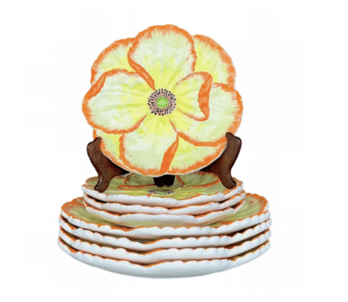 Set of 4 Vintage Italian Hand Painted Hibiscus Dinner Plates
