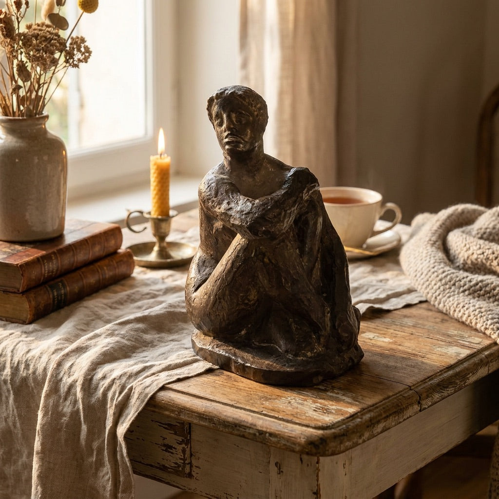 Vintage Seated Male Sculpture in Bronze by J. Loutchansky
