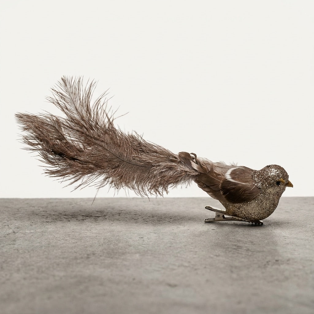 Clip-On Feather Bird w/ Ostrich Tail