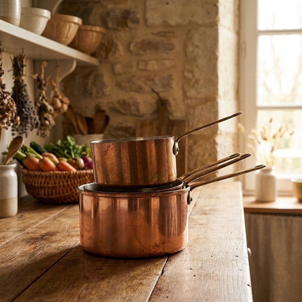 5 Piece Set of Graduated French Copper Pots