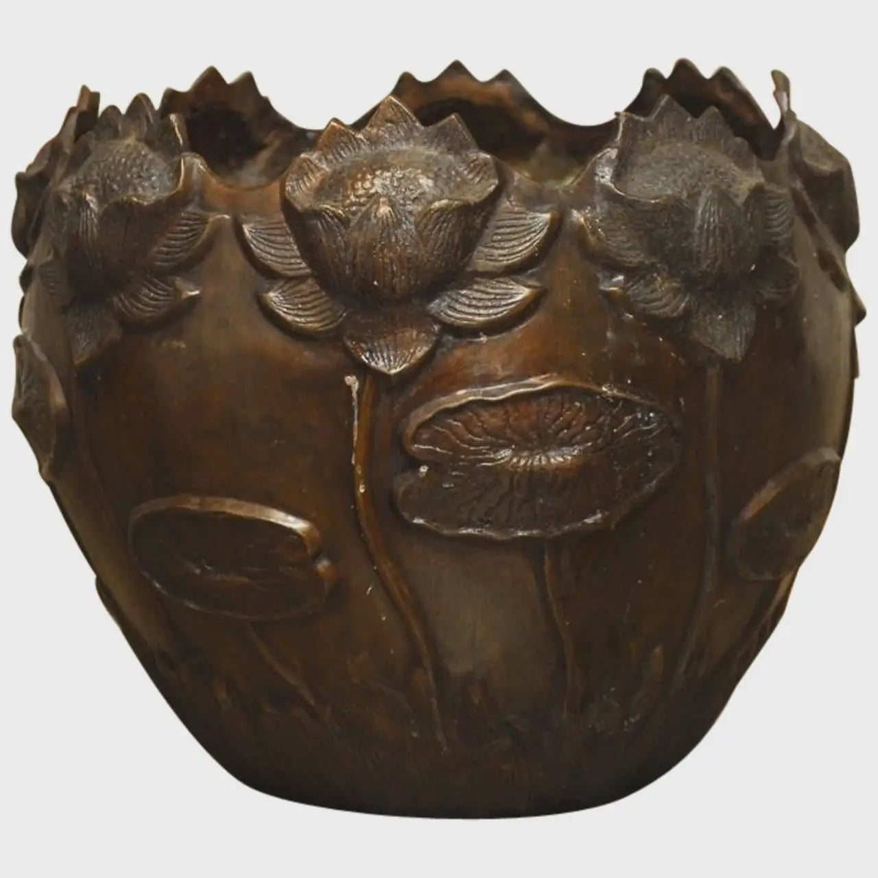 French Art Nouveau Bronze Jardinière Planter with Water Lilies
