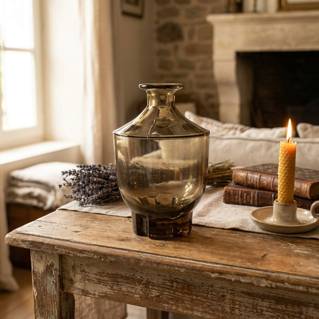 Smokey Olive Blown Glass Vase