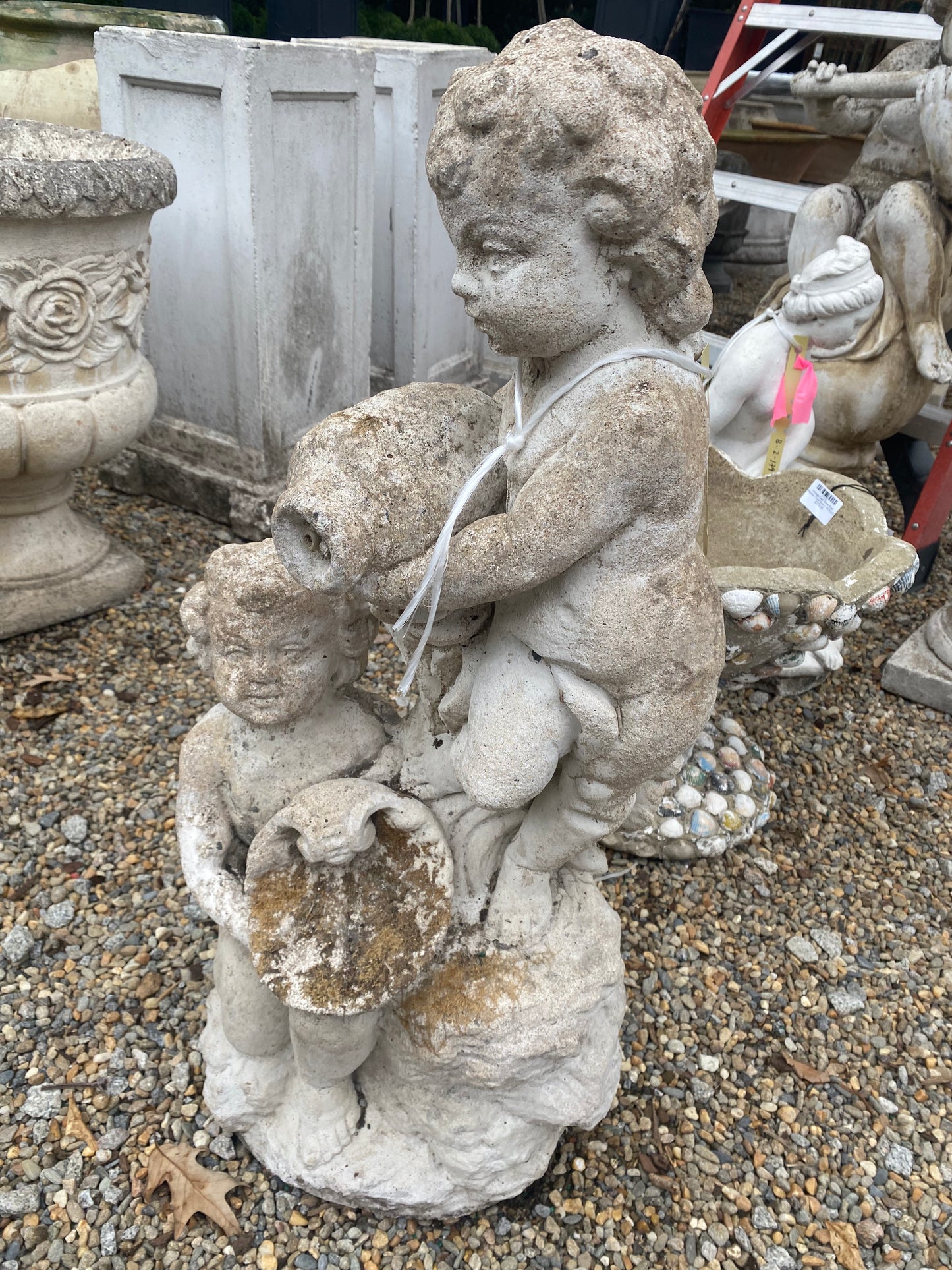 Antique French Cast Stone Les Fils es Coquille Cherub