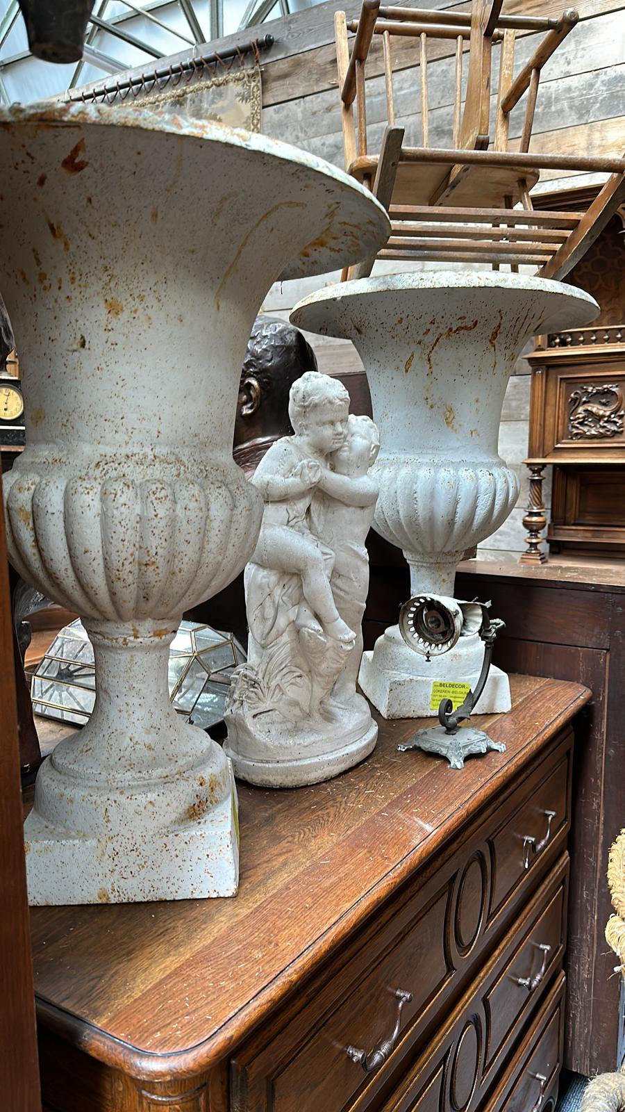 Antique Cast Iron Painted Urn