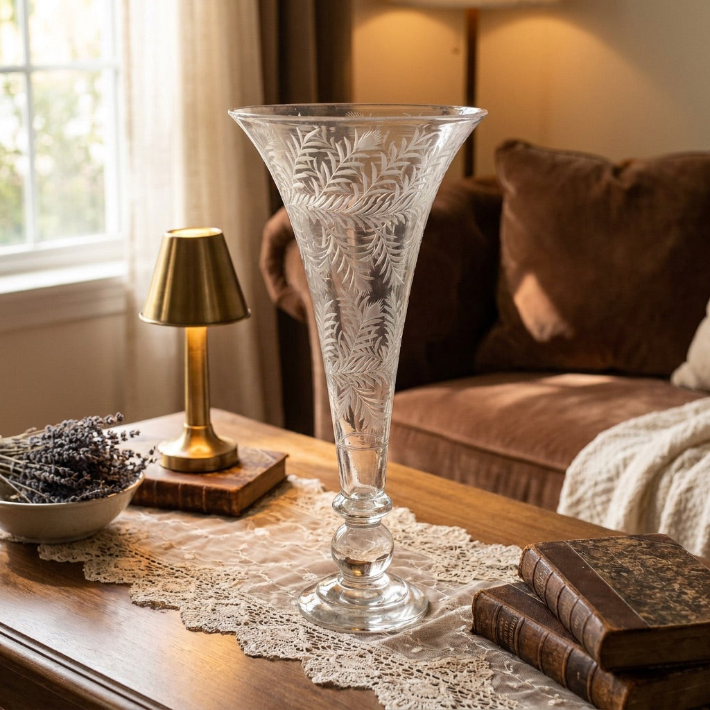 Floral Cut Trumpet Vase