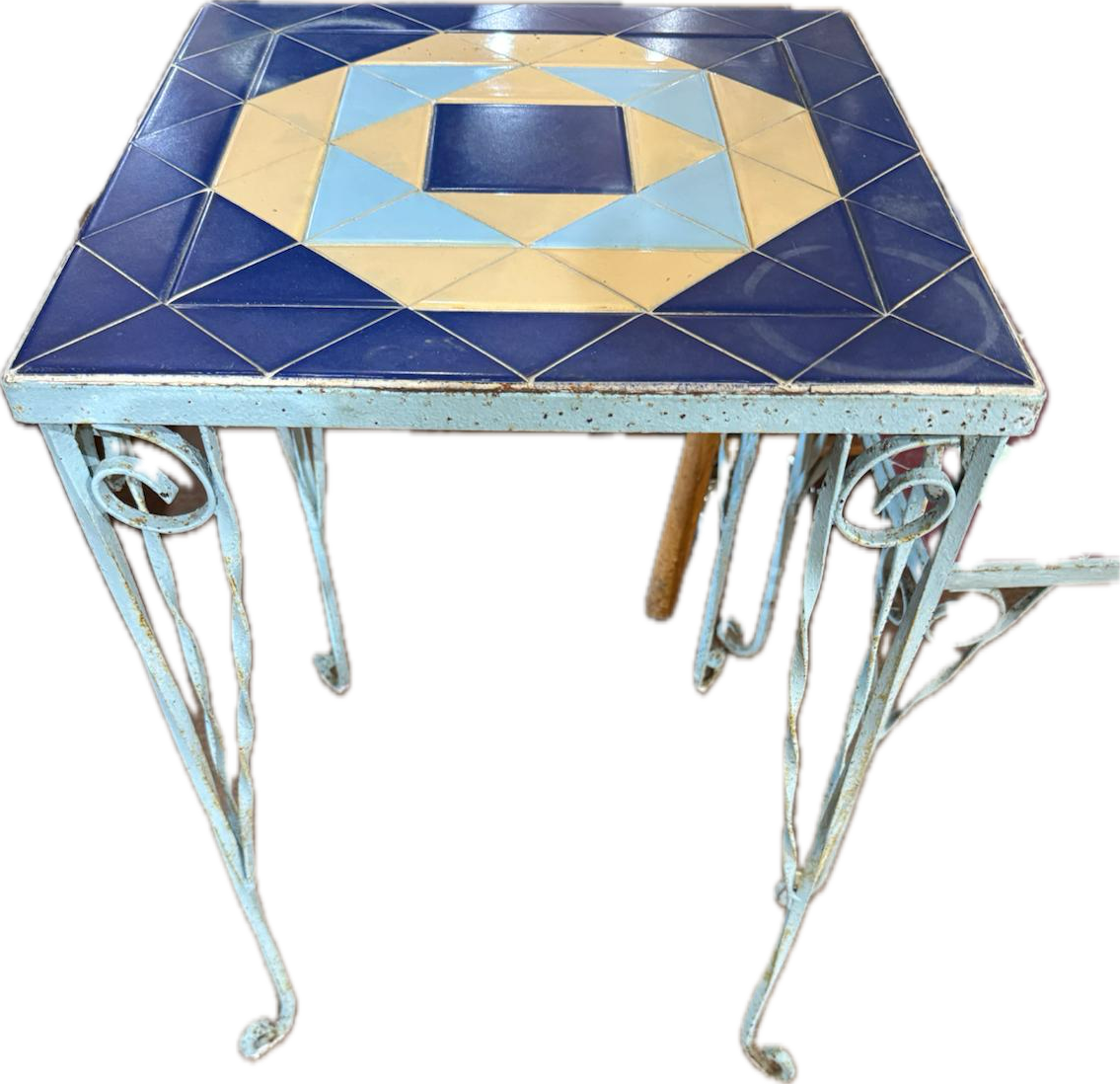 Vintage Powder Blue Wrought Iron Tile Top Table