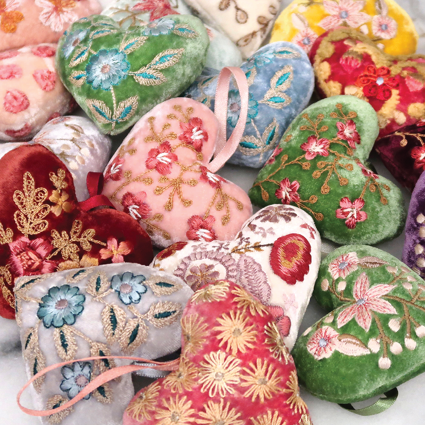 Silk Embroidered Velvet Hearts