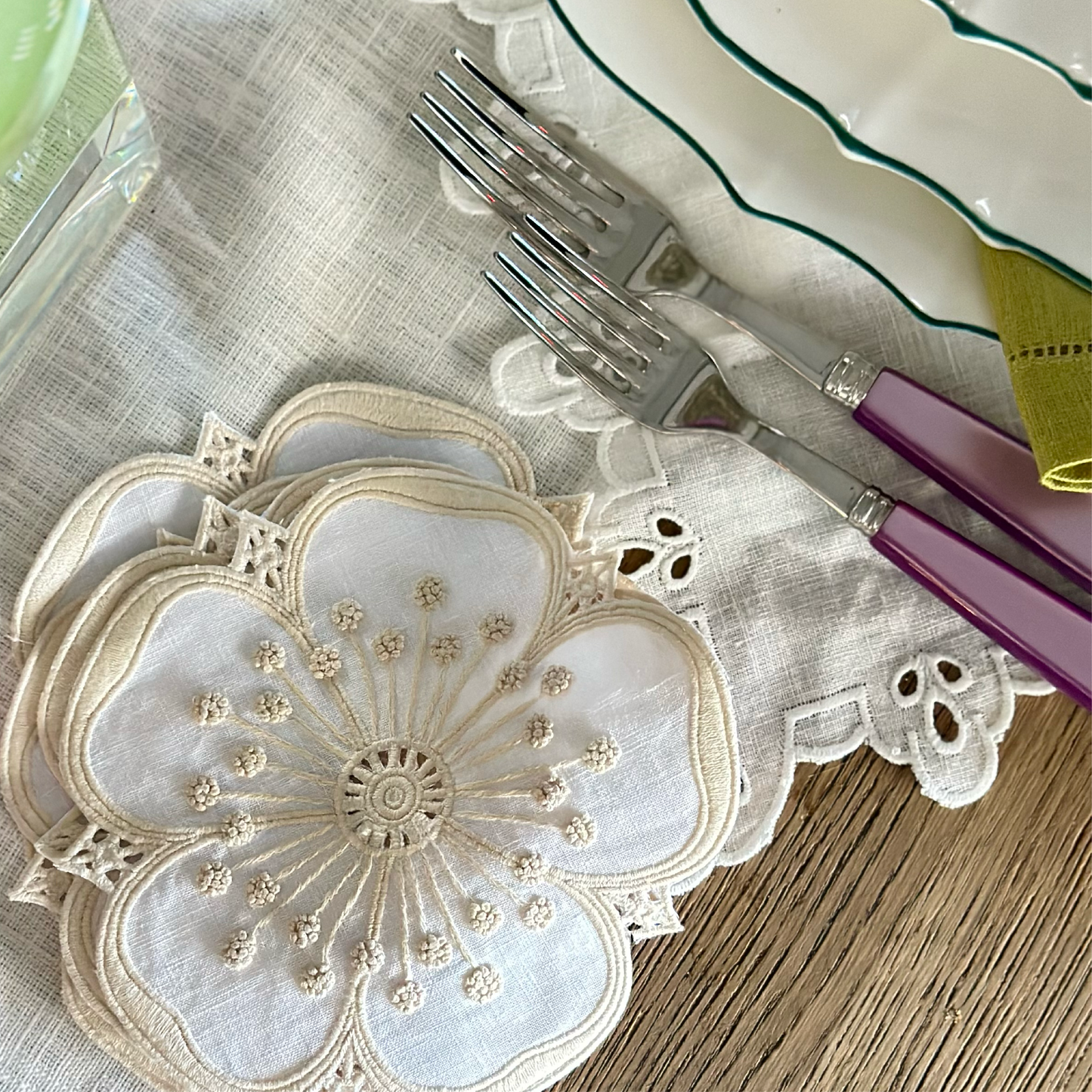 Fleur Embroidered Coasters