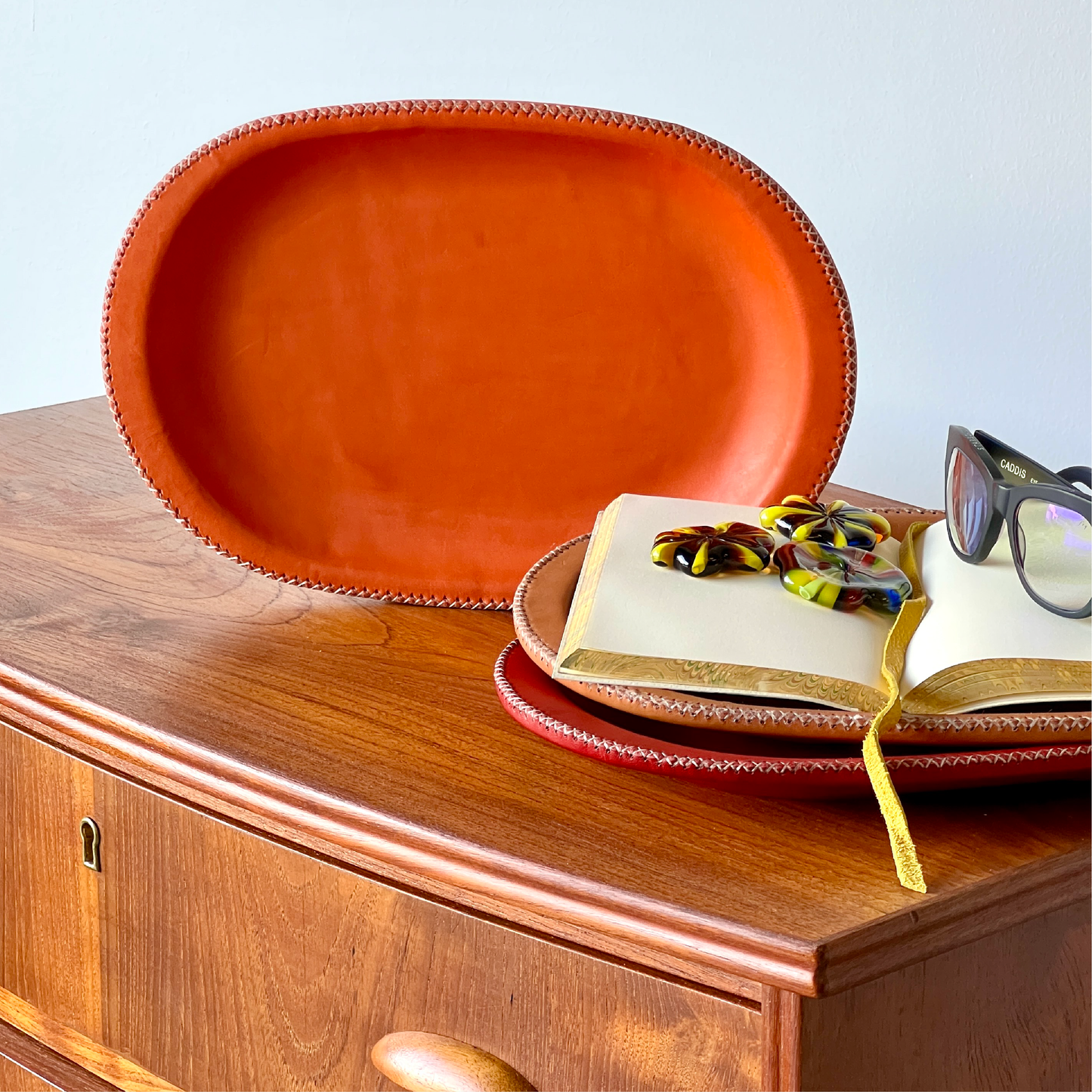 Hand Stitched Leather Oval Trays