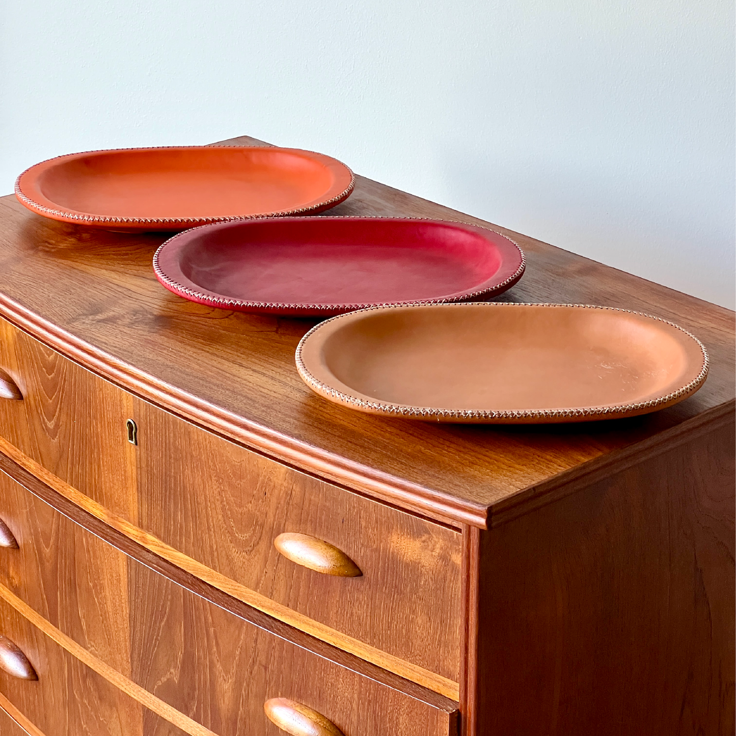 Hand Stitched Leather Oval Trays