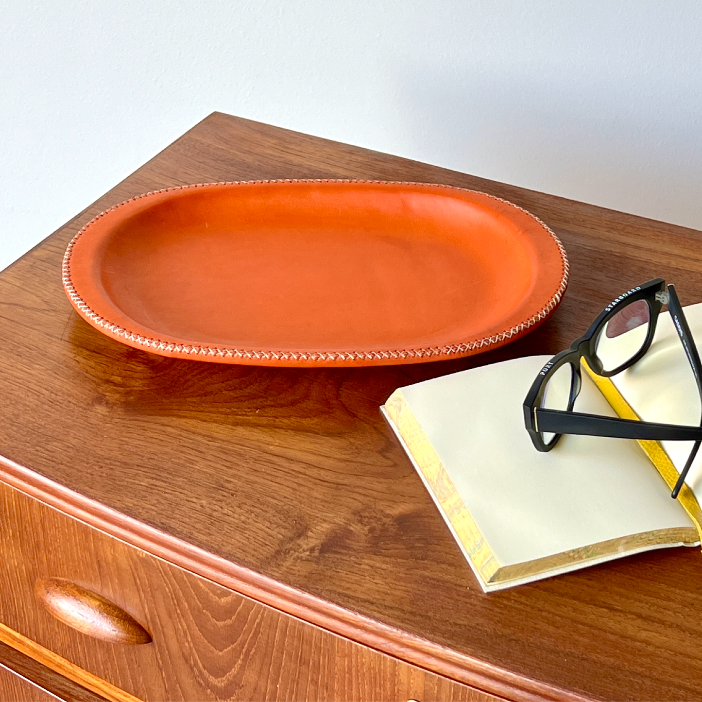 Hand Stitched Leather Oval Trays