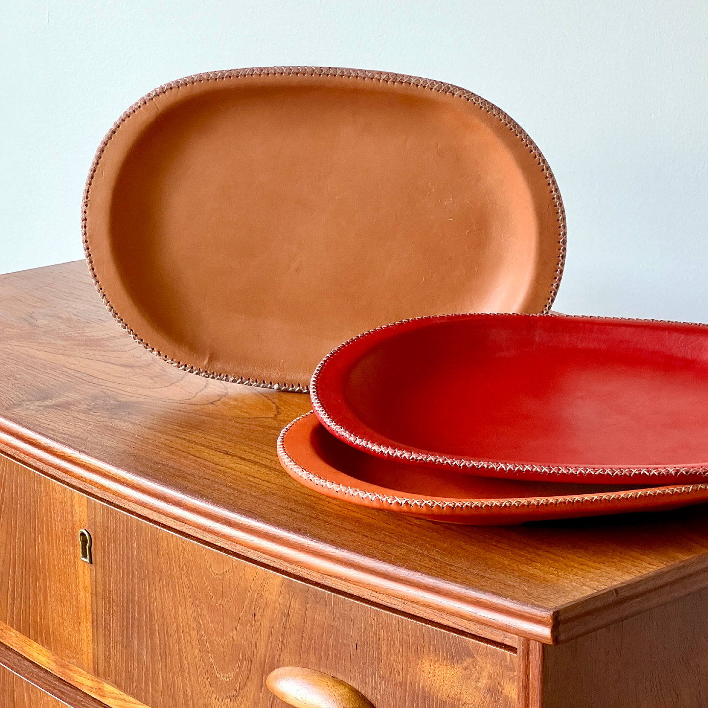 Hand Stitched Leather Oval Trays