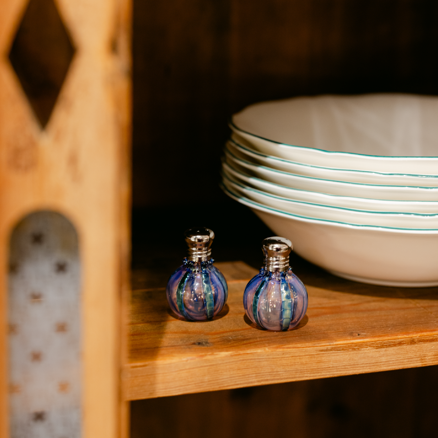 Set of 2 Blown Glass Mini Salt and Pepper Shakers