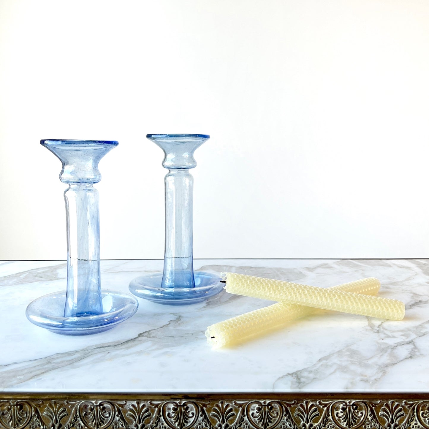 Parisian Hand Blown Glass Candleholder Set