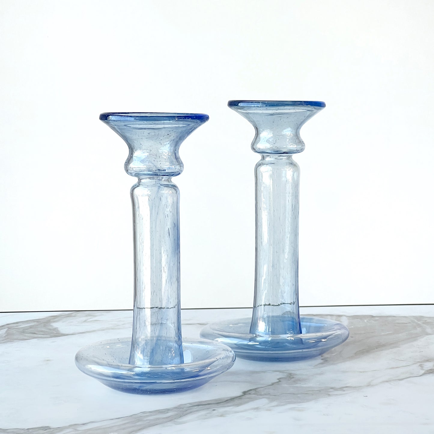 Parisian Hand Blown Glass Candleholder Set