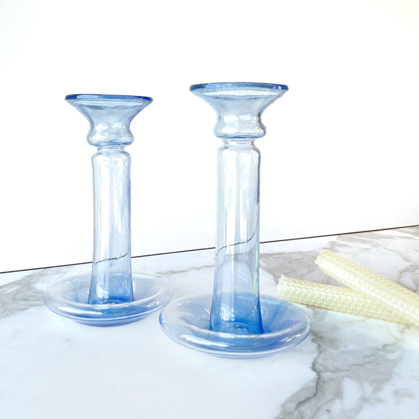 Parisian Hand Blown Glass Candleholder Set
