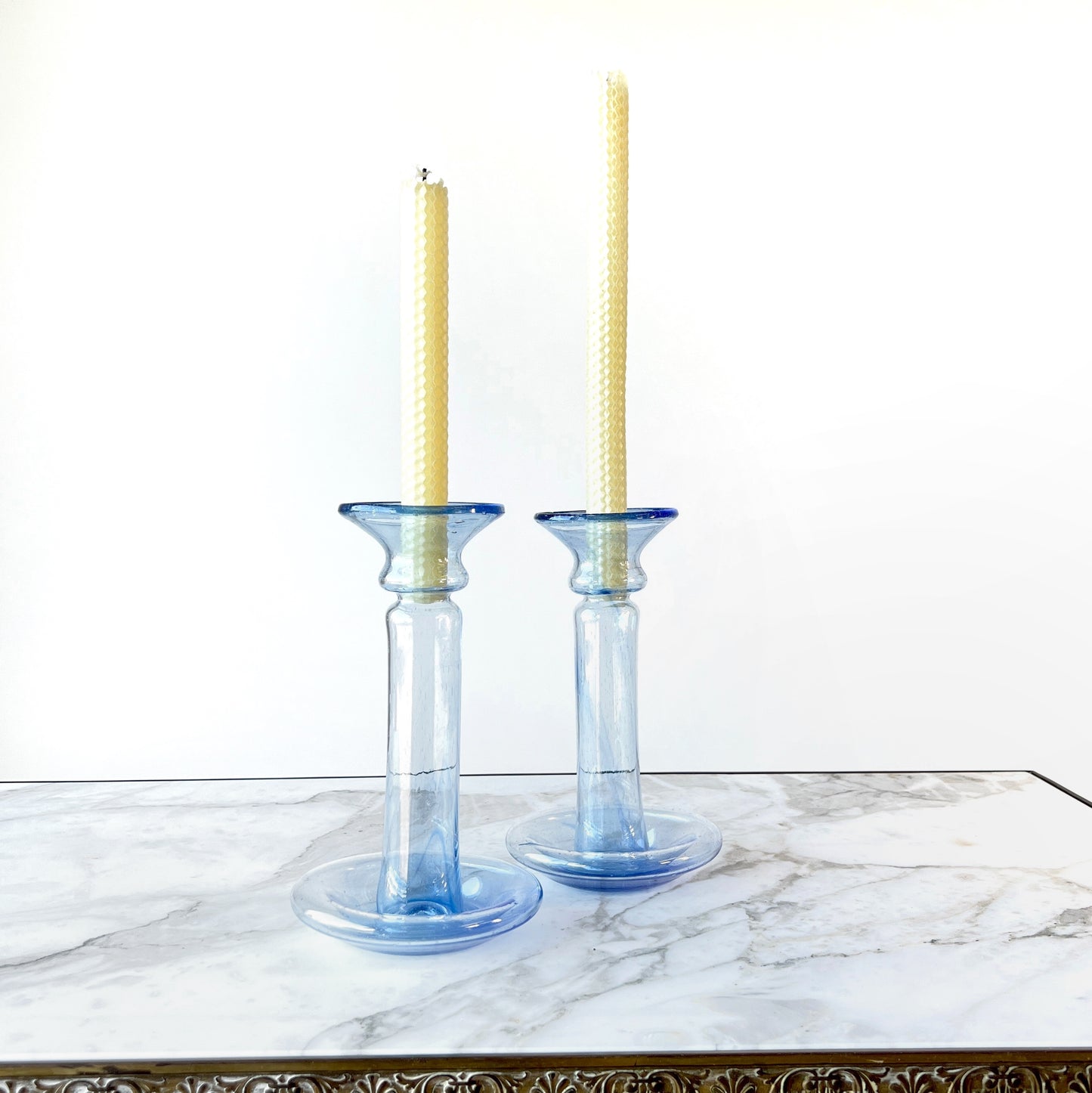 Parisian Hand Blown Glass Candleholder Set