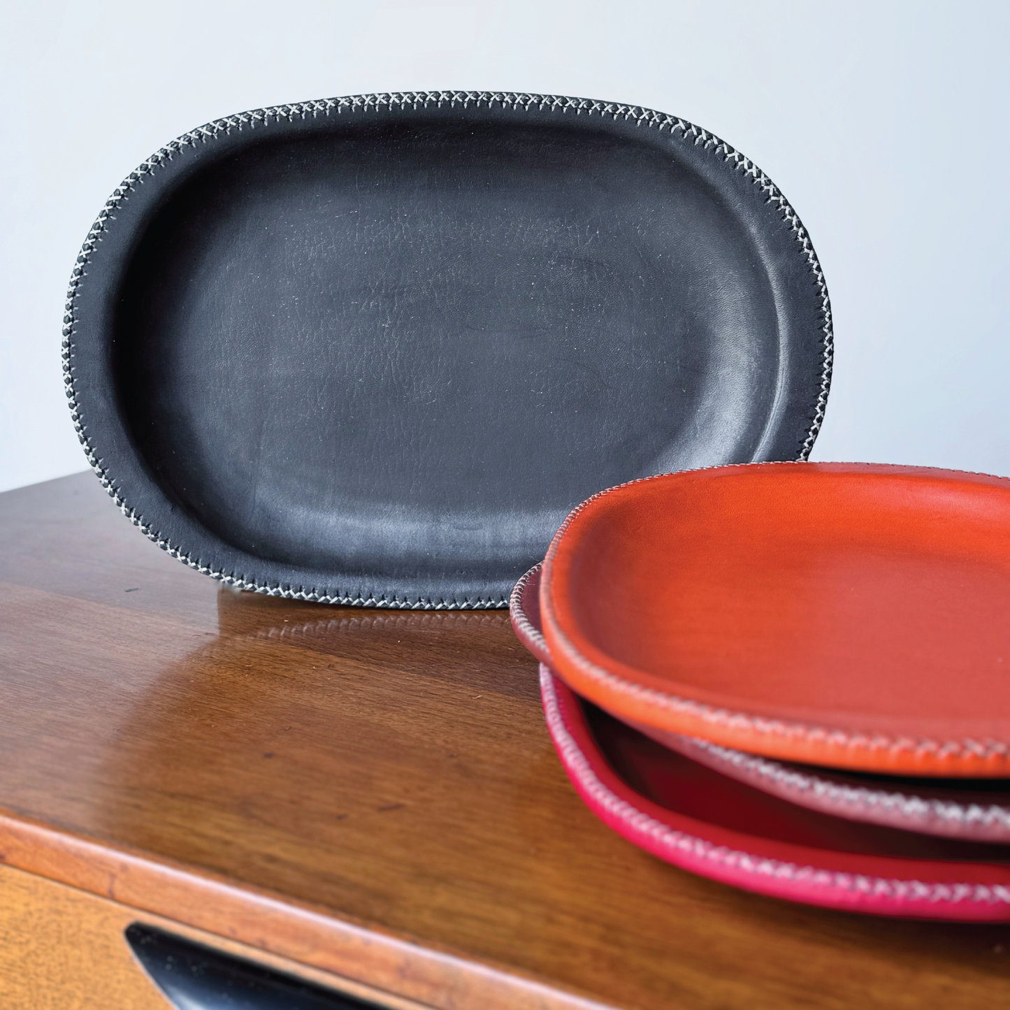 Hand Stitched Leather Oval Trays