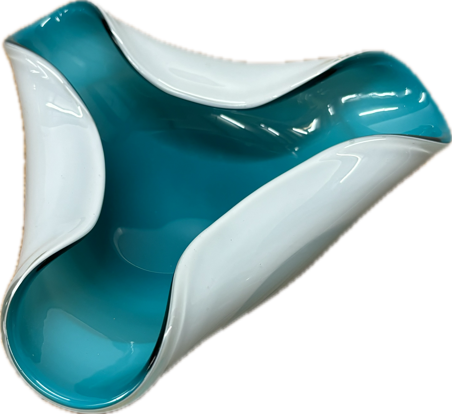 Vintage Handkerchief Turquoise & White Case Glass Bowl