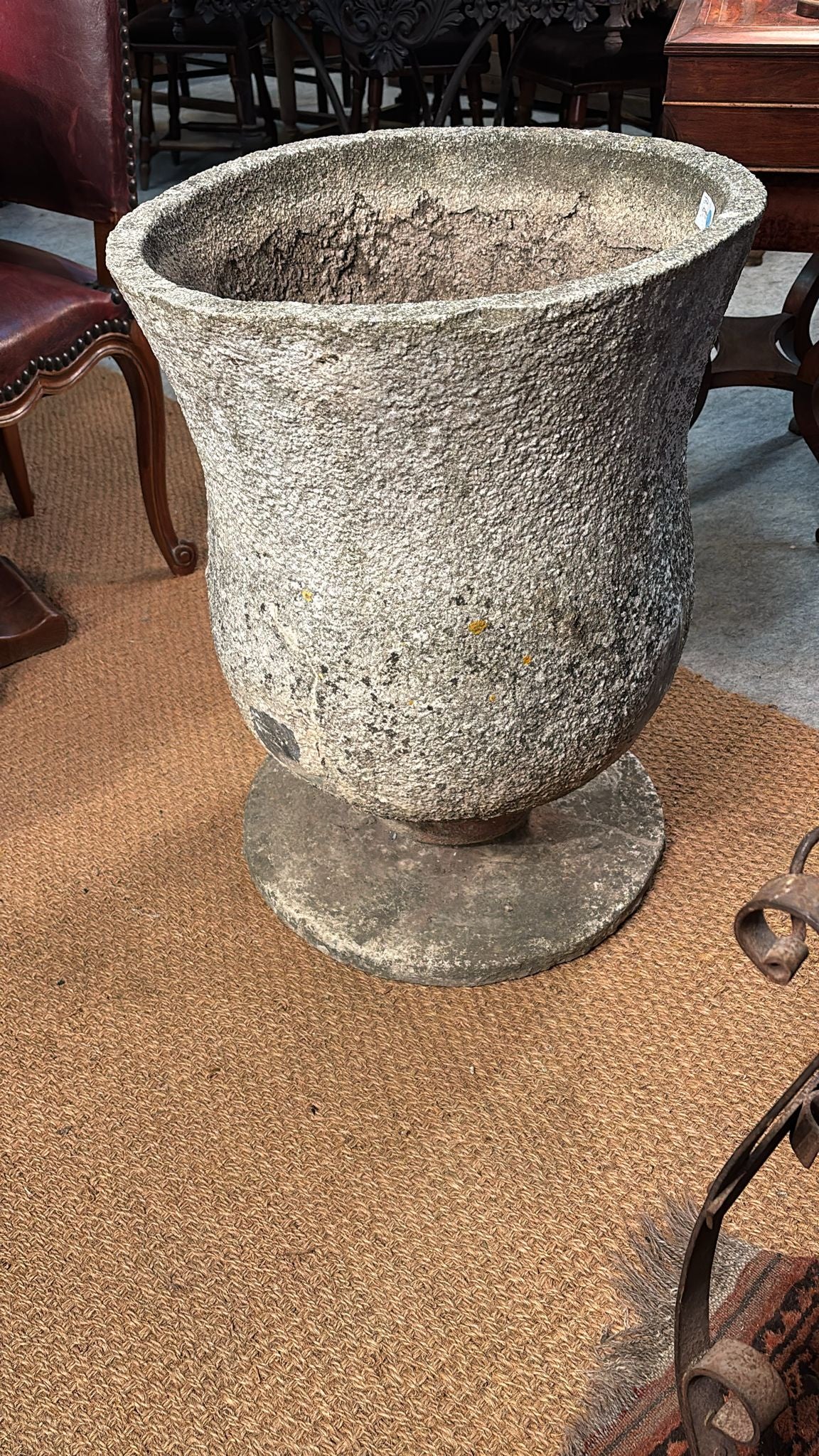 Vintage Large Textured Cast Stone Urn