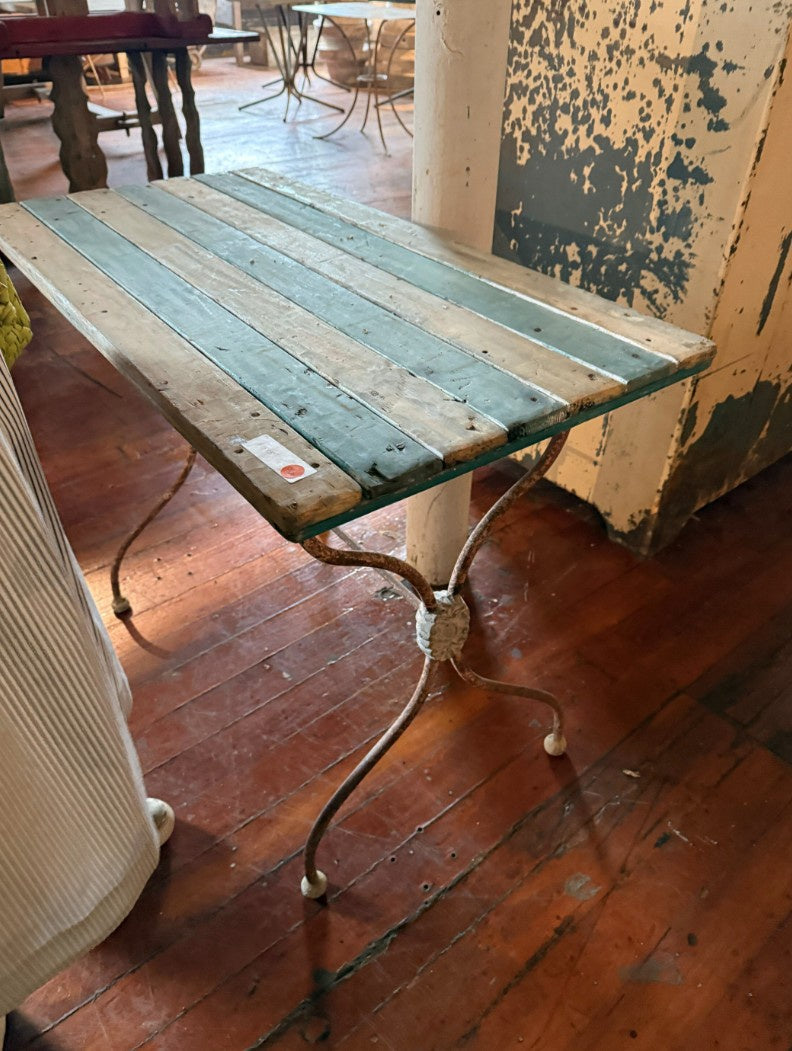 Vintage Striped Wooden Top Bistro Table