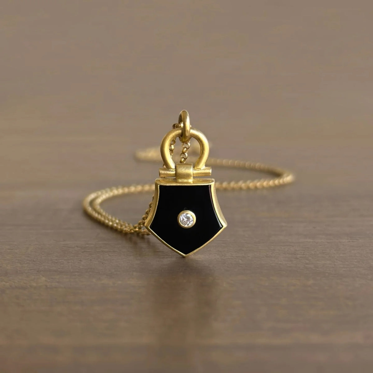 Onyx & Diamond Shield Pendant