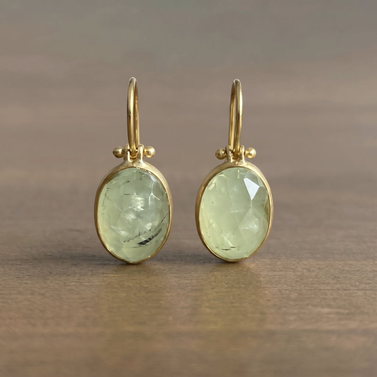 Oval Rose Cut Prehnite Dome Earrings