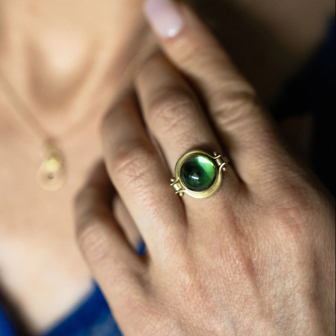 Tourmaline Cabochon Lyre Ring