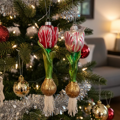 Glass Variegated Tulip Bulb Ornament