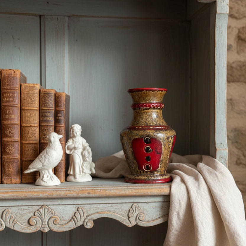 Vintage Ceramic Vase with Red & Brown Glaze