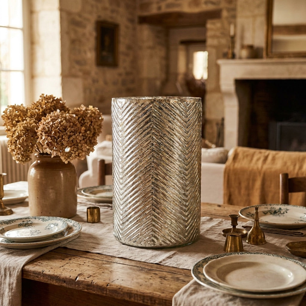 Herringbone Mercury Glass Hurricane