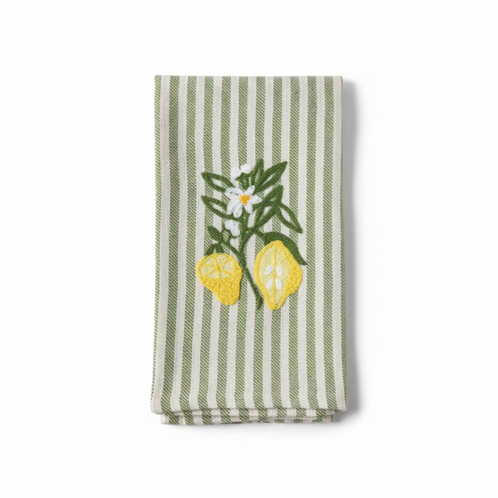 Limone Embroidered Tea Towel