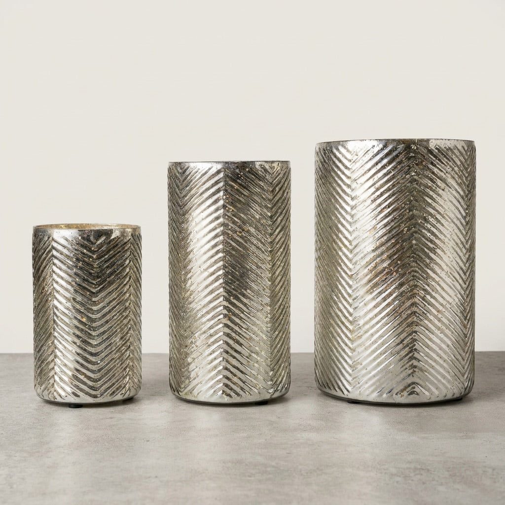 Herringbone Mercury Glass Hurricane