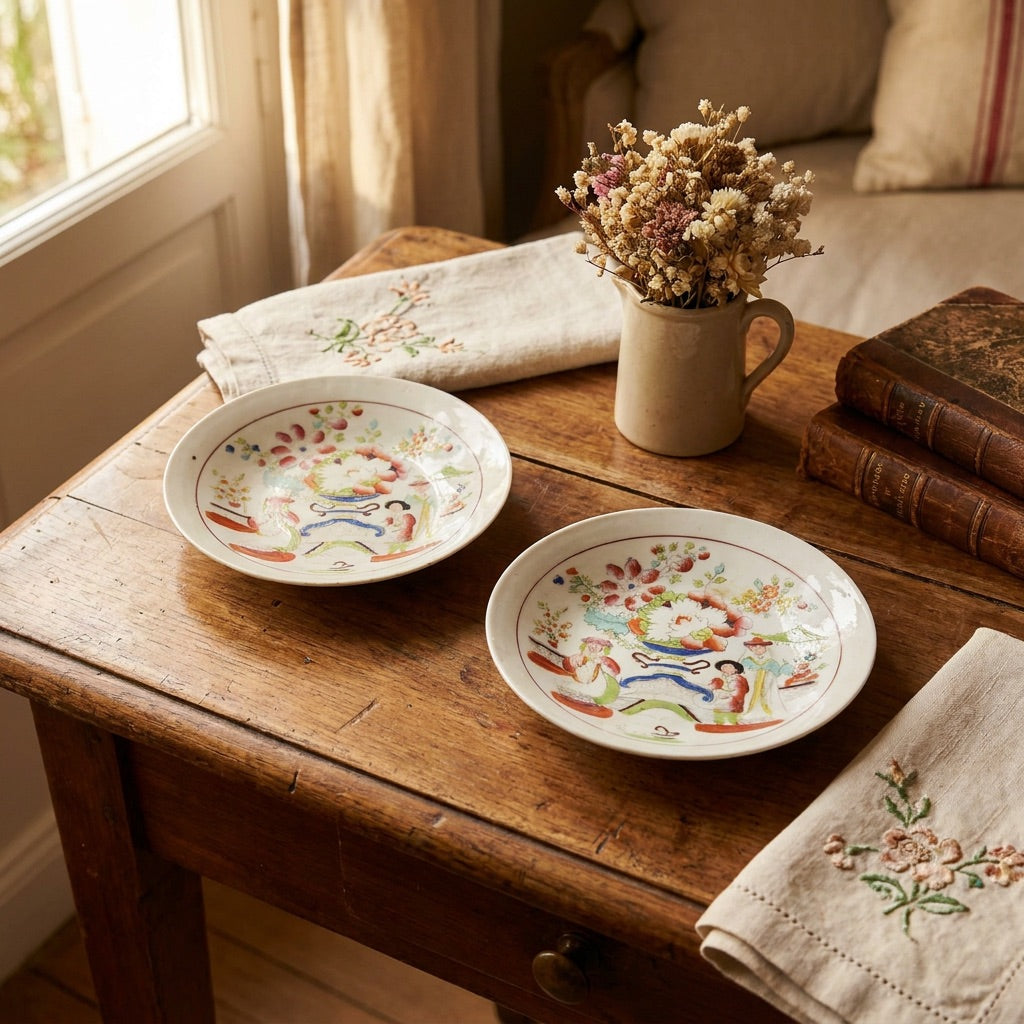 Pair of Antique Chinoiserie Saucers