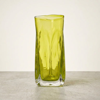 Michael Anchin Triangular Transparent Lime Yellow Glass Vase