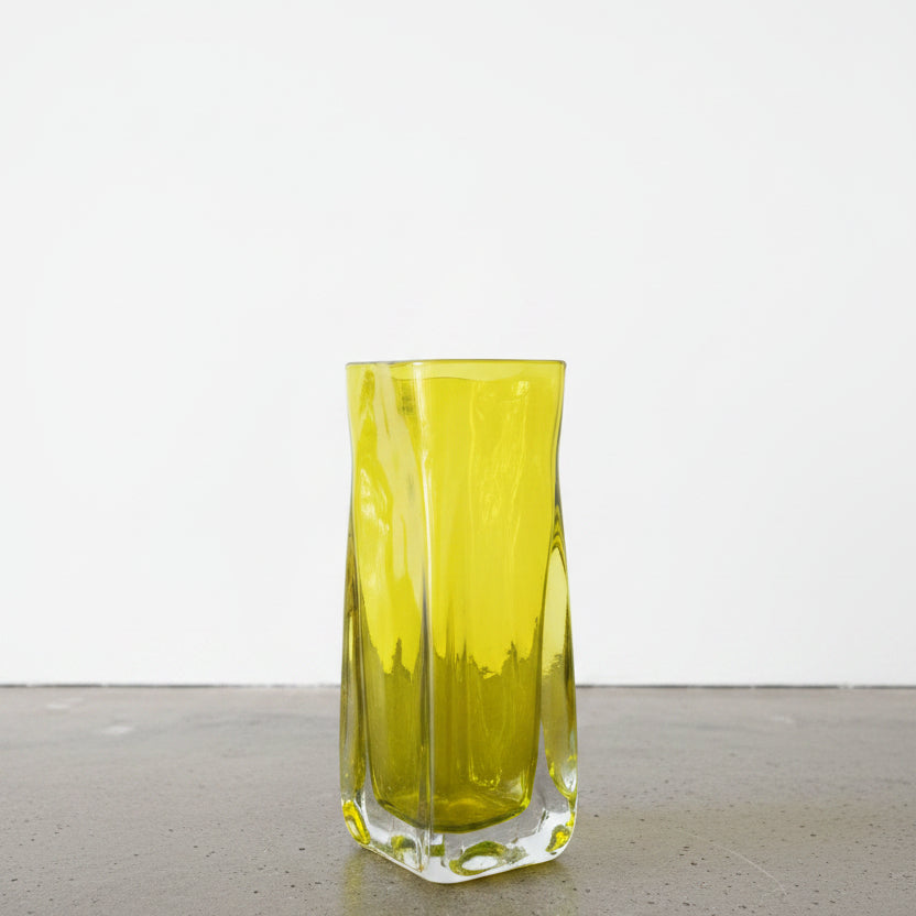 Michael Anchin Triangular Transparent Lime Yellow Glass Vase
