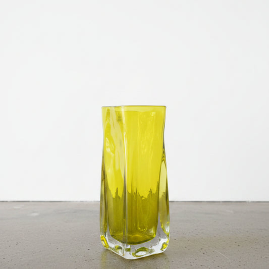 Michael Anchin Triangular Transparent Lime Yellow Glass Vase