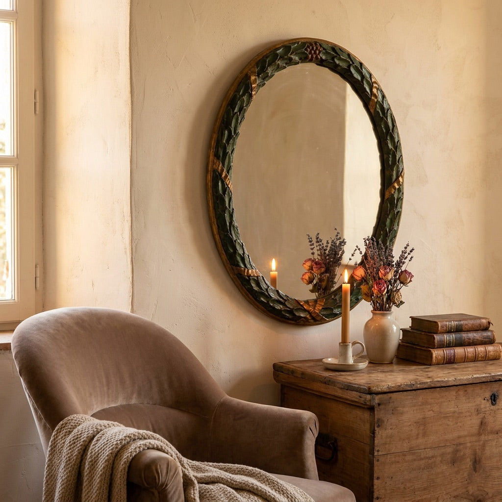 Antique French Oval Woodcarved Mirror