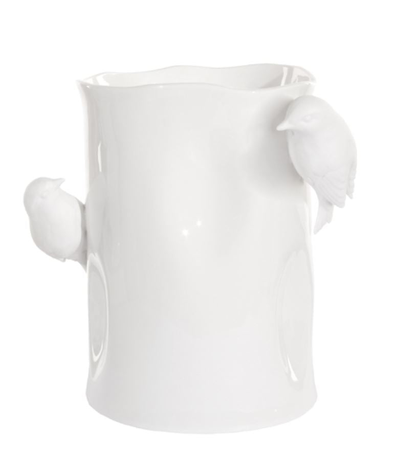 Porcelain Bird en Blanc Vases