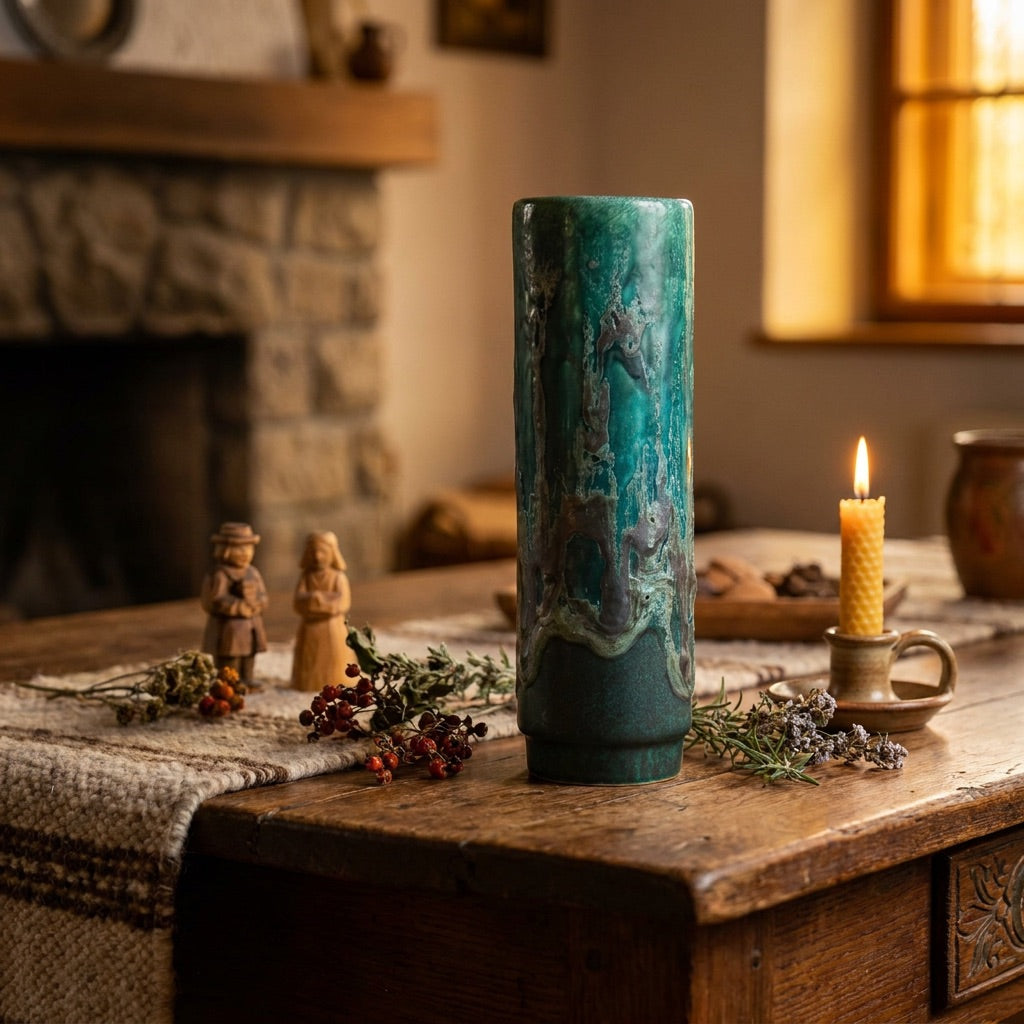 Vintage Viridian Green Cylindrical Vase