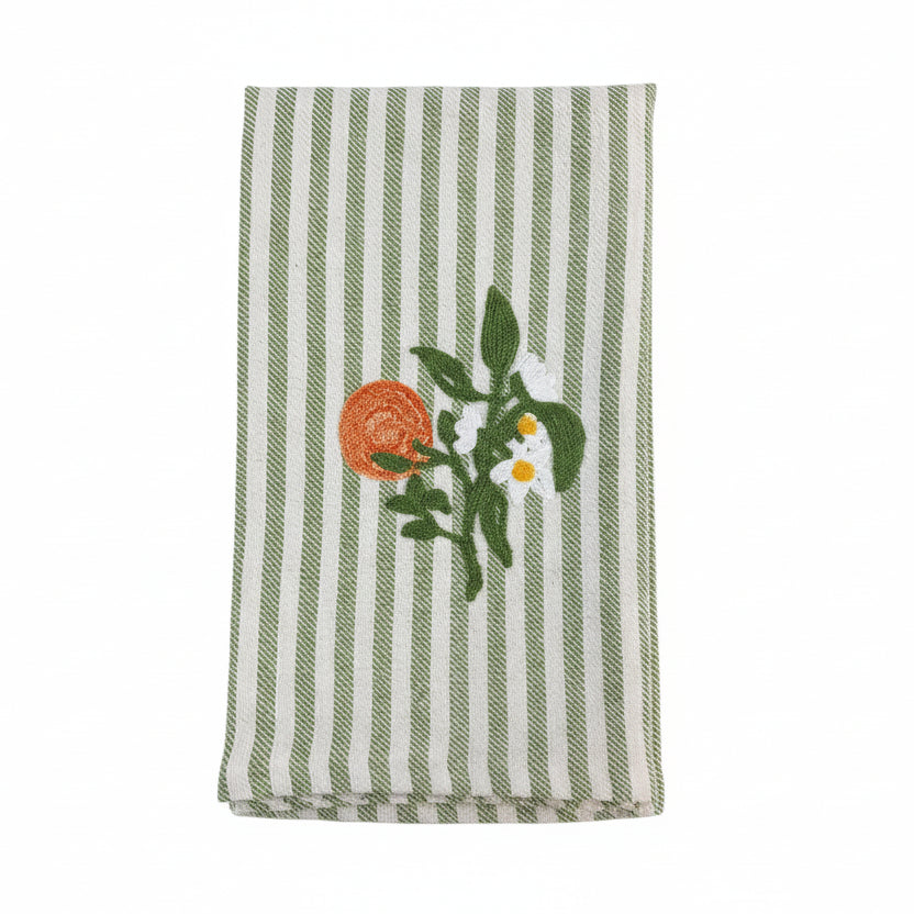Orange Blossom Embroidered Tea Towel