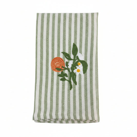Orange Blossom Embroidered Tea Towel