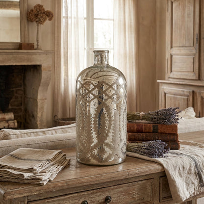 Etched Mercury Glass Bottle Vase