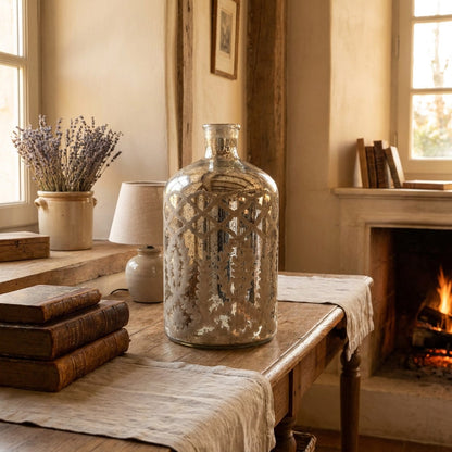 Etched Mercury Glass Bottle Vase