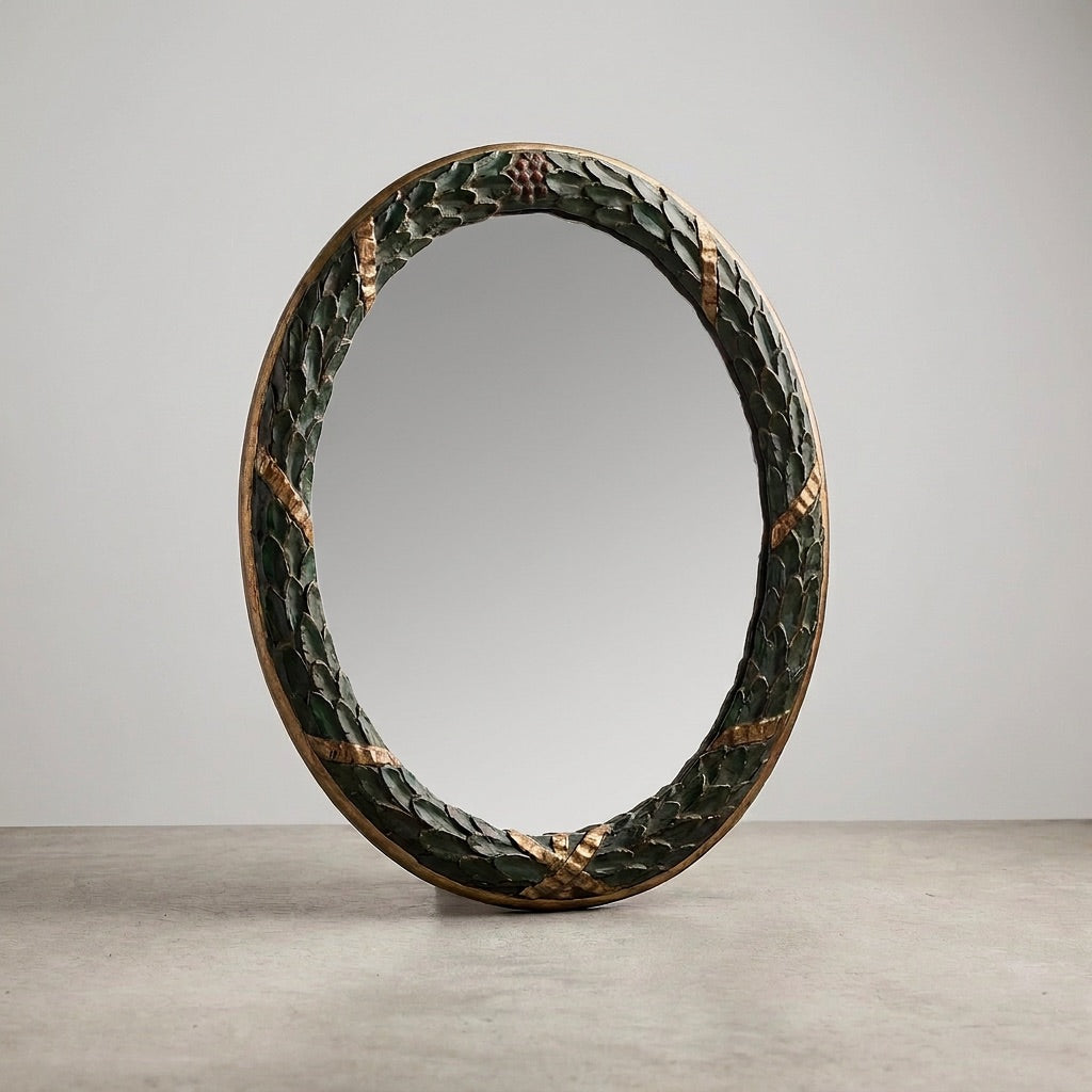 Antique French Oval Woodcarved Mirror