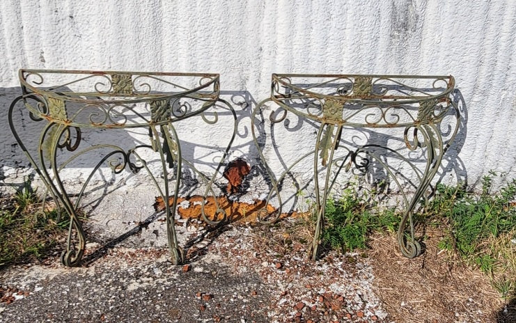 Pair of Vintage Iron Scroll Console Tables