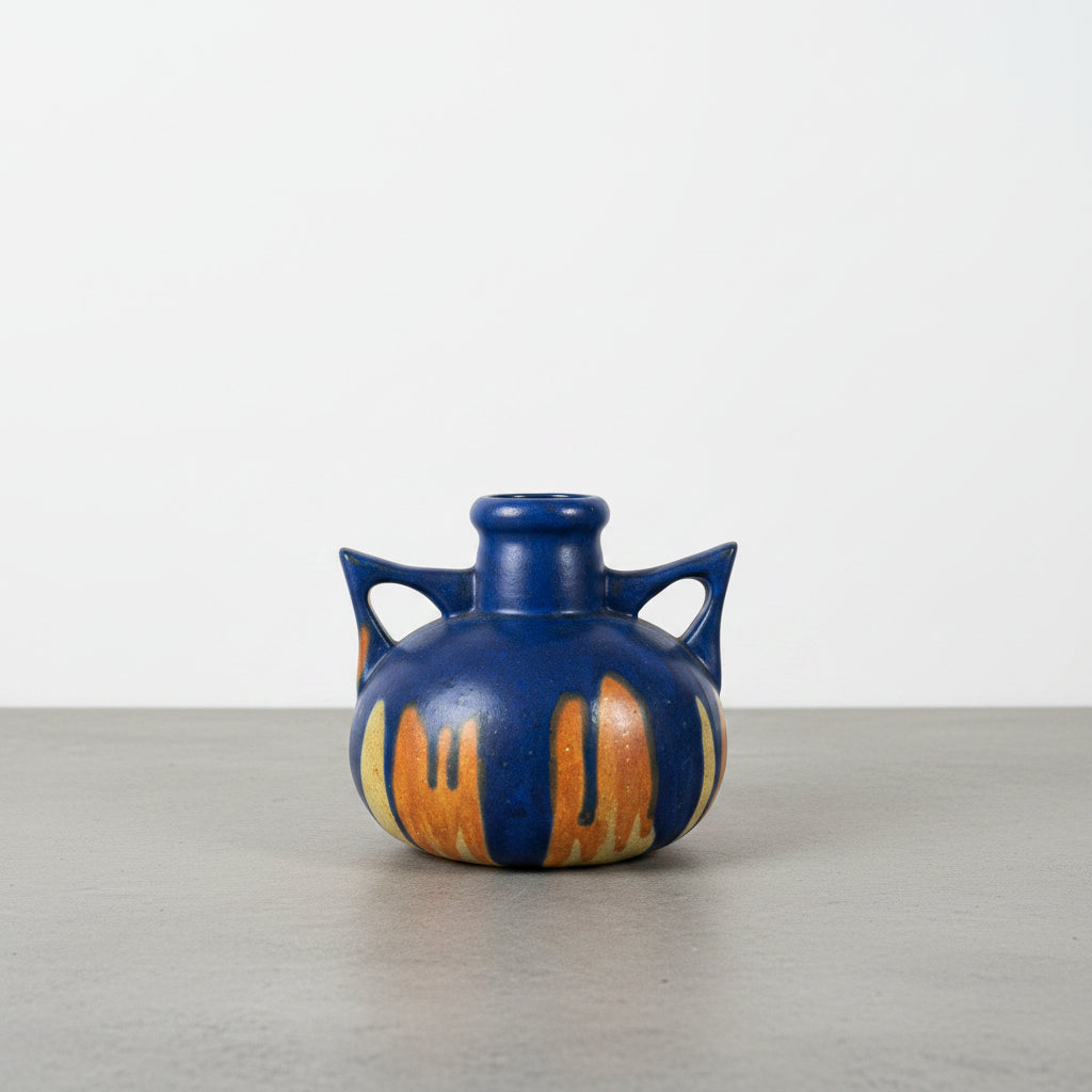 French Art Deco Bulbous Vase with Drip Glaze