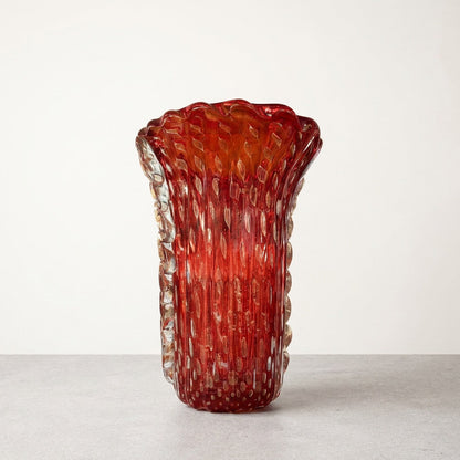 Vibrant Ruby Red Barovier Murano Vase