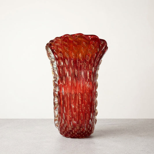 Vibrant Ruby Red Barovier Murano Vase